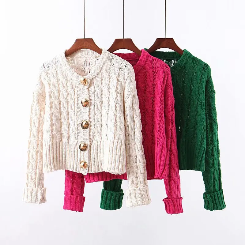 

Women Clothes 2019 Autumn and Winter Clothes Women Round Neck Metal Buckle Cardigan Women Sweater Women Casaco Feminino