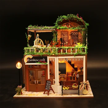 

Surwish DIY Creative Handmade Theme Wooden Cabin Assembly Building House Model Toy Set With Light And Music - Rainbow Cafe