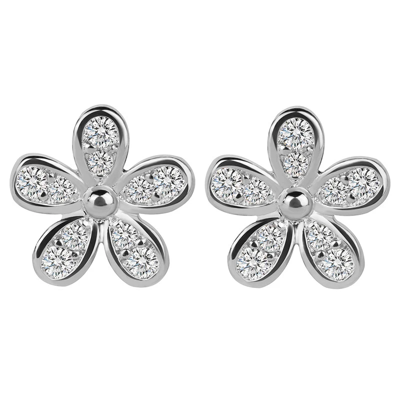 Цветочный Дизайн Аутентичные 925 стерлингового серебра ослепительные Пуссеты Маргаритка серьги с прозрачными CZ женщин свадебные плата ювелирные изделия