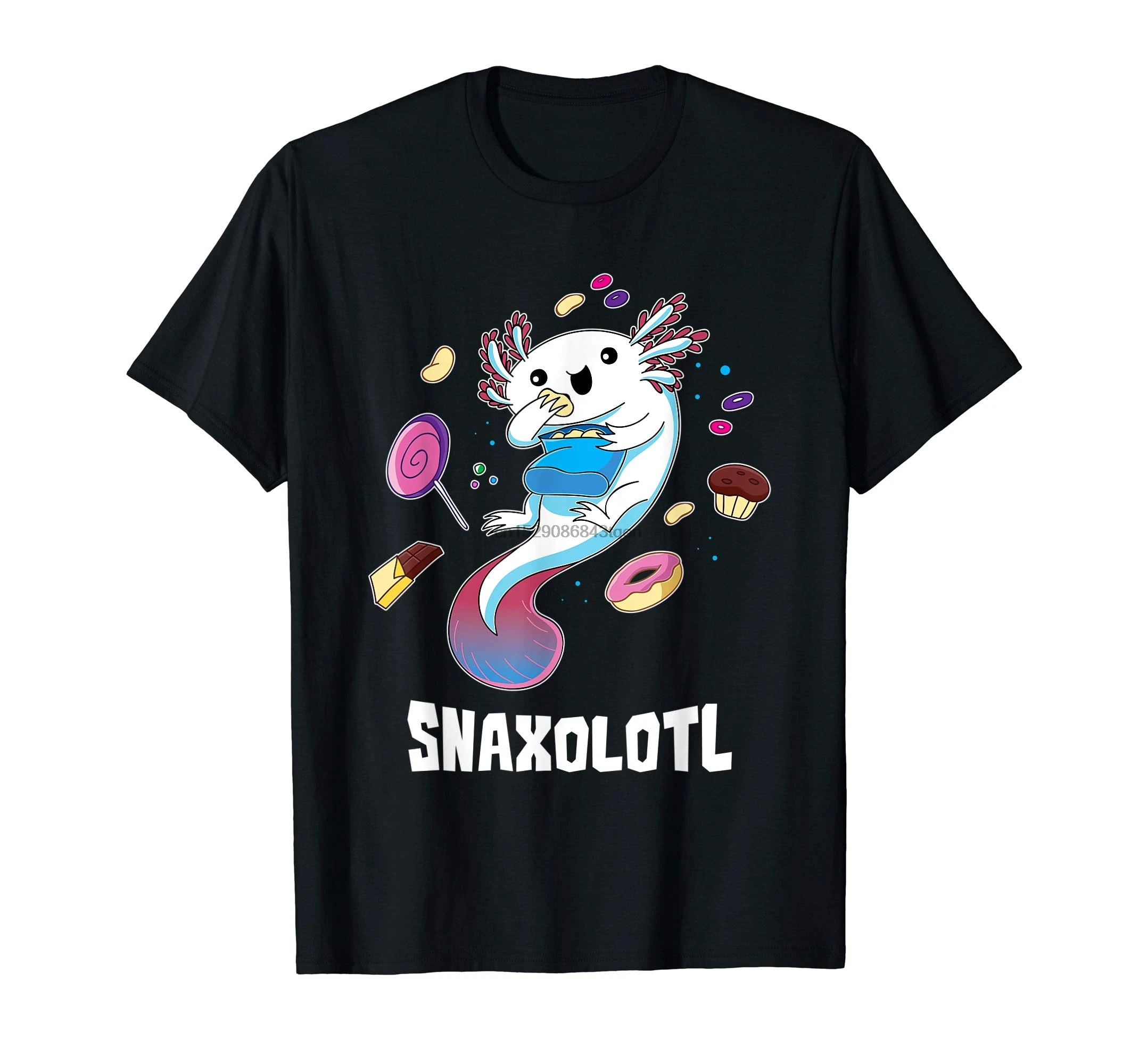 Snaxolotl T-Shirt Funny Kawaii Axolotl Shirt Food Lover Gift-Men's T-Shirt-Black(1) | Мужская одежда