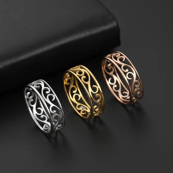 

My Shape Vintage Filigree Stainless Steel Ring for Women Hollow Finger Rings Rose Gold Color Wedding Rings Anniversary Gift