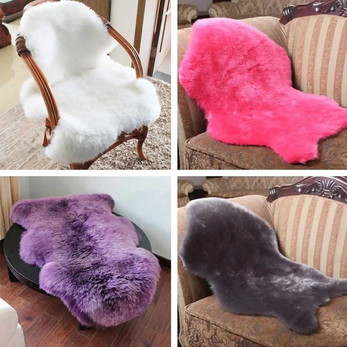 Soft Artificial Sheepskin Carpet For Living Room Kids Bedroom Chair Cover Fluffy Hairy Anti-Slip Faux Fur Rug Floor Mat