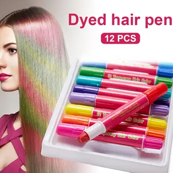 

Disposable Temporary Hair Coloring Pen 12 Color Hair Color Crayons Set Christmas Party Festival Washable Hair Dye For Kids Party