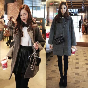 

Korean Style Women Casual Long Woolen Jackets Female Full Elegant O-neck Coat Womens Trendy Solid Overcoat Females Fashion Lady