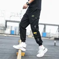 Men's Side Pockets Cargo Harem Pants 2021 Ribbons Black Hip Hop Casual Male Joggers Trousers Fashion Casual Streetwear Pants 1