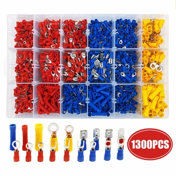 

1300Pcs Crimp Terminals Electrical Wire Set Kits Insulated Electrical Wiring Connector Insulated Cord Pin End Terminal Kit