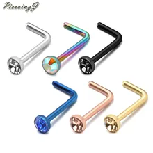 PiercingJ, 6 шт., 20 г, нержавеющая сталь, Шпилька для носа, шпильки для носа, кольца с костями, кубический цирконий, кристалл, l-образный фиксатор для носа, пирсинг для тела