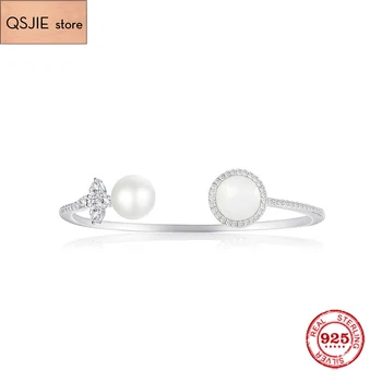 

Fashion Charm Sterling Silver Copy 1:1 Copy,Open Cuff With Pearl And Mother Of Pearl Women Monaco Jewelry Gift With Logo