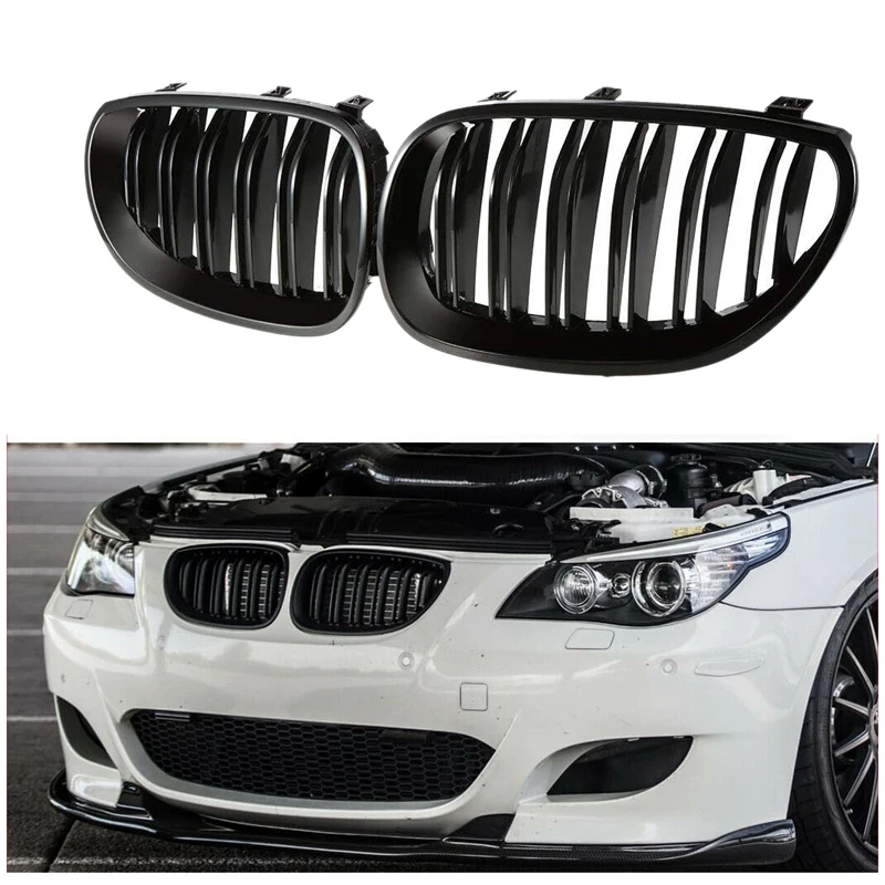 Сменные решетки для переднего бампера BMW 5 серии E60 E61 2003-2009 (матовый черный) |