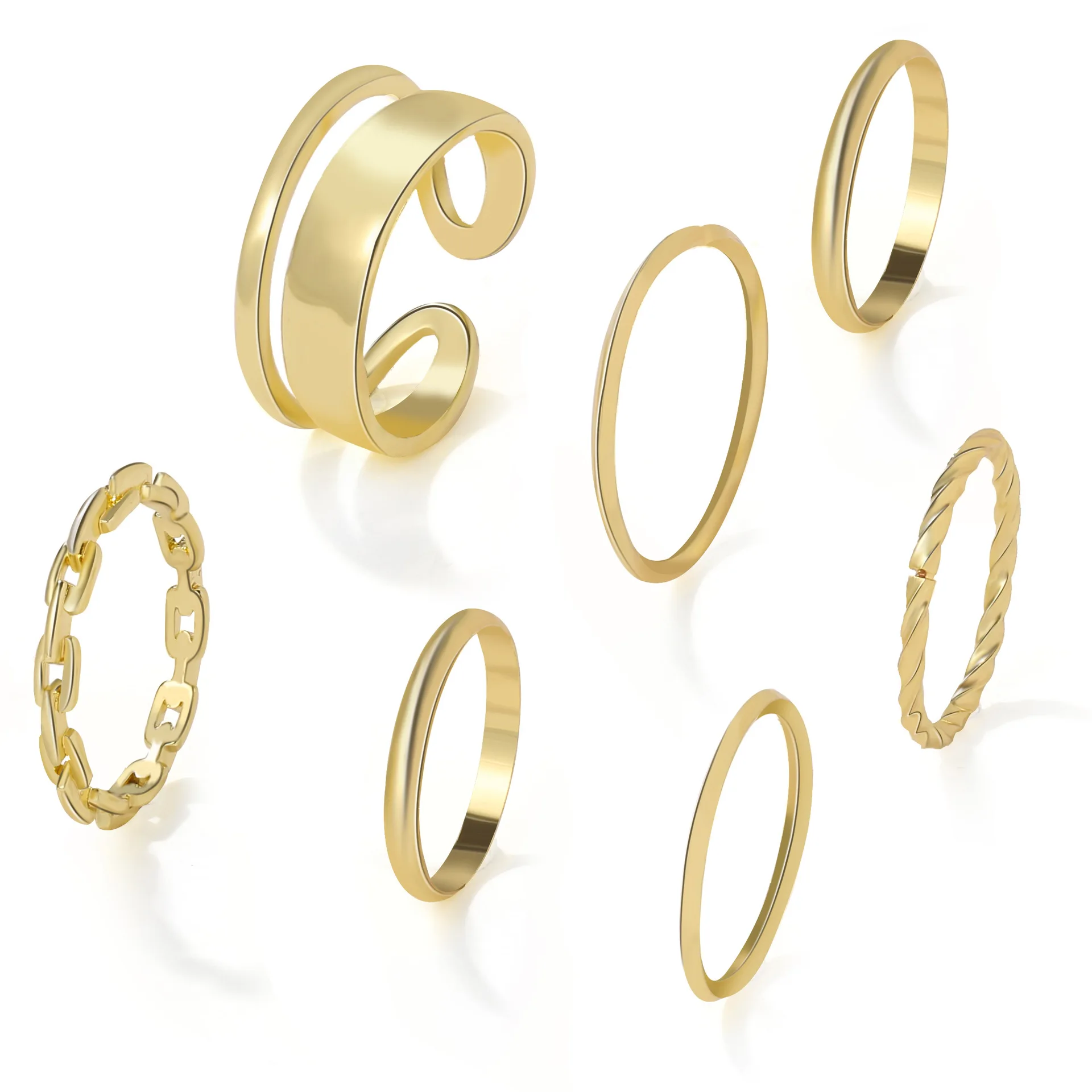 7pcs Fashion Jewelry Rings Set Hot Selling Metal Hollow Round