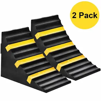 

Industrial Rubber Wheel Chock Blocks w/Handle Reflective Strips for Travel Trailer Hauler Fire Truck Commercial Vehicle RV