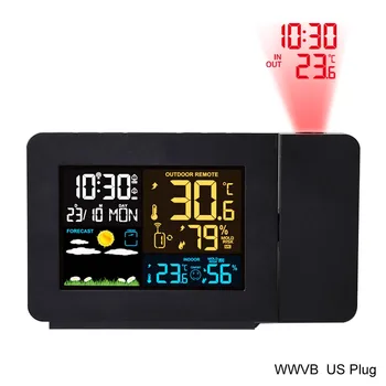 

Radio Digital Clock Alarm US Pulg Barometer Forecast Weather Station Wireless Projection Multifunctional LED Table Watch Clocks