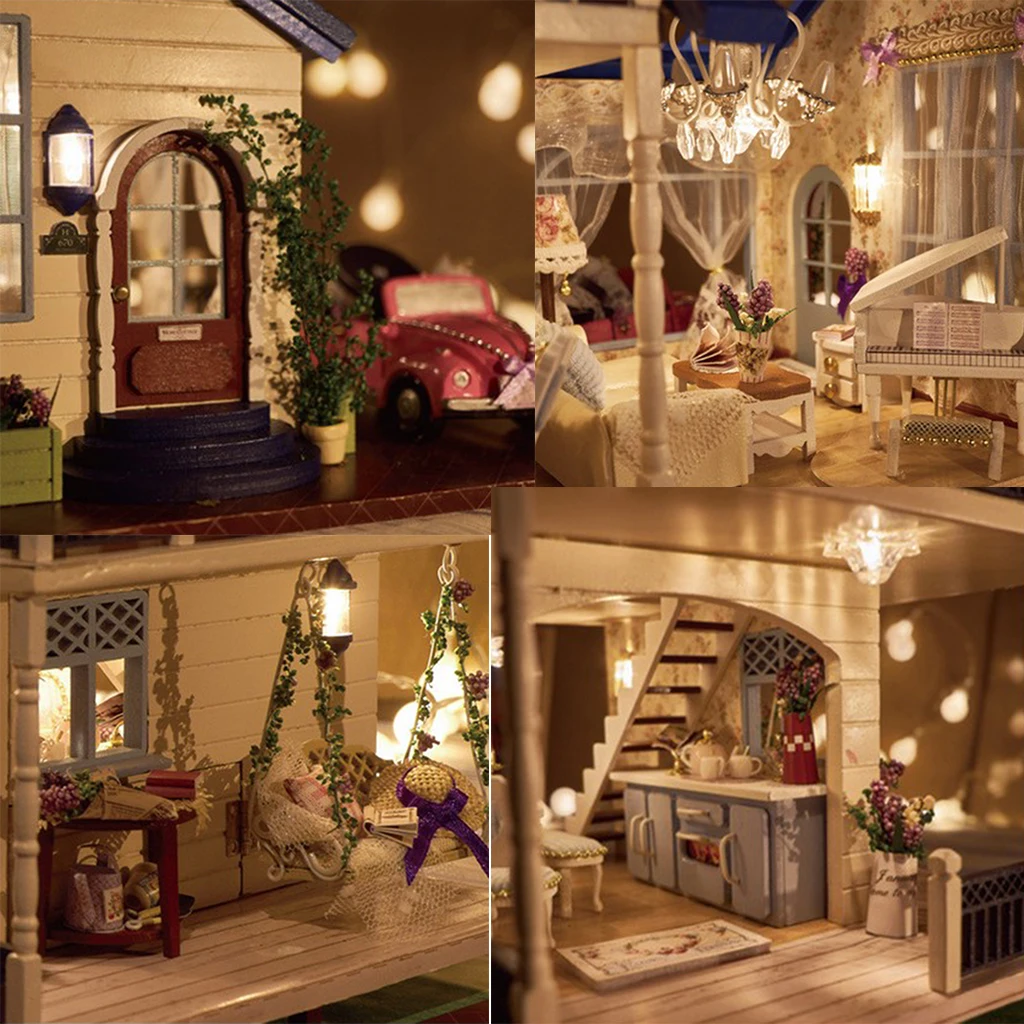1/24 DIY Miniature Provence Villa Dollhouse Kits with Furniture Decor Model Kids Gift