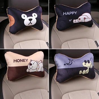 

2Pcs/Set Car Headrest Neck Pillow Cushion Cute Cartoon Car Pillow Soft PP Cotton Car Interior Accessories Women Girls Universal
