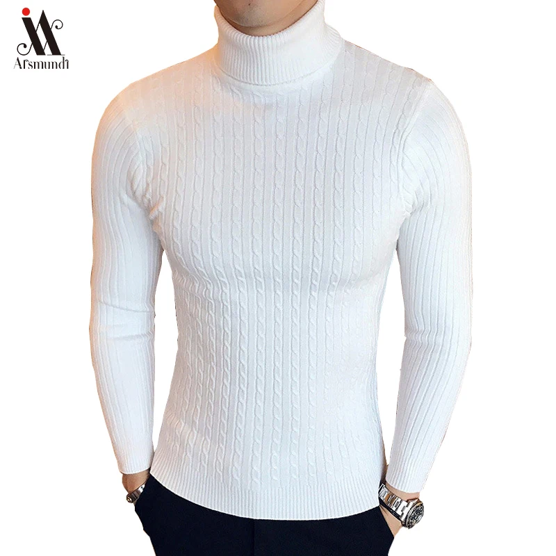 

2019 New Winter High Neck Thick Warm Sweater Men Turtleneck Brand Mens Sweater Slim Fit Pullover Men Knitwear Male Double collar