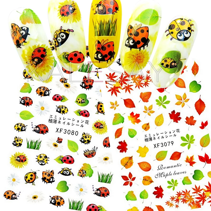 

Nail Art Stickers Self Adhesive Ladybird Design Nail Decals Manicure Avocado Maple Leaf Sticker Nails Decoration Transfer Foil