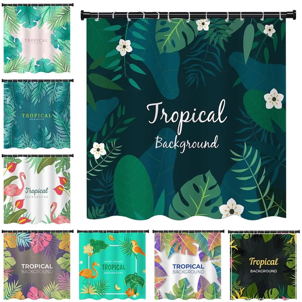 

New Shower Curtain Tropical Green Plant Pattern Bathroom Shower Curtain Waterproof With 12 Hooks Multi-Size Home Decoration