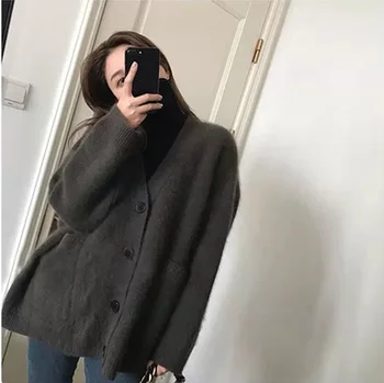 

Oversize Cardigans Long Sweater Women Autumn Soft Gray Knitted Coat 2020 Korean Outerwear Clothing Loose Cashmere Sweater Jacket