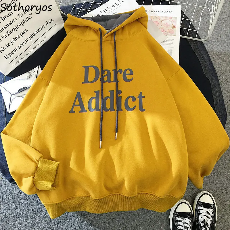 

Hoodies Women Korean Style Harajuku Thicker Plus Velvet Warm Trendy Students Pullover High Quality Leisure Letter Daily Womens