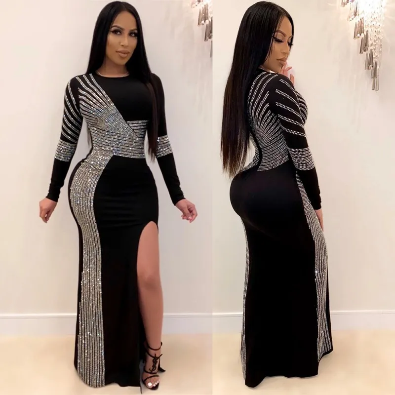 

African Dresses For Women 2020 African Dress Women's Sequins Round Neck Long Sleeves Daily Dress Evening Dress Party Dress