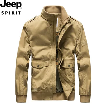 

JEEP SPIRIT Jacket Men Coat Pure Cotton Stand Collar Multi-pockets Military Jacket Men Windbreaker Chamarras Para Hombre M-XXXL