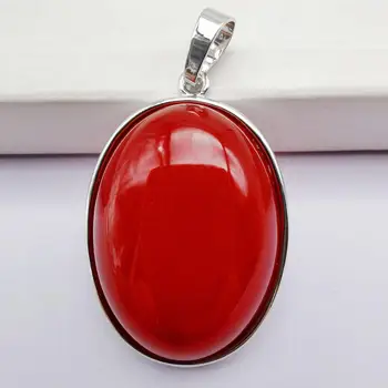 

Natural Luck Red Jad e Stone Bead Oval GEM Pendant Jewelry S3223