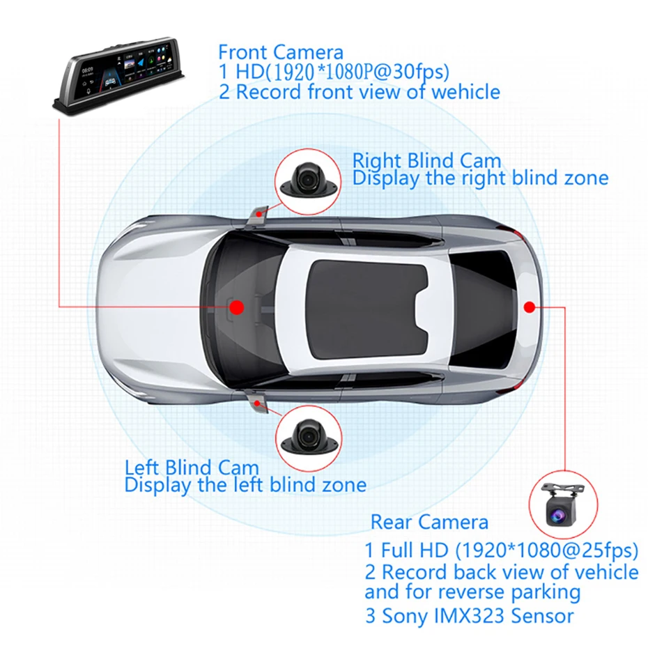 WHEXUNE 4G ADAS приборная панель 4-канальный Автомобильный видеорегистратор камера видео рекордер зеркало 1" Медиа зеркало заднего вида Android dash Cam FHD 1080P