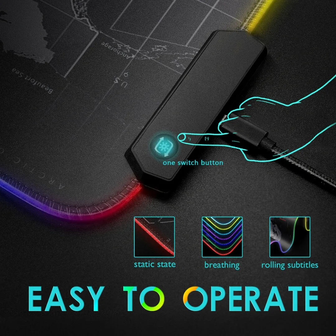 Новый очень большой игровой коврик для мыши RGB светодиодный светящийся Карта