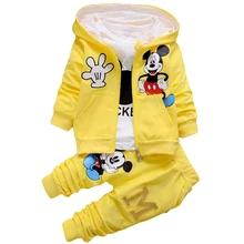 Коллекция года, комплекты одежды из 3 предметов для маленьких девочек и мальчиков детская футболка с Минни на весну и осень+ жилет+ штаны, спортивные костюмы, детская одежда