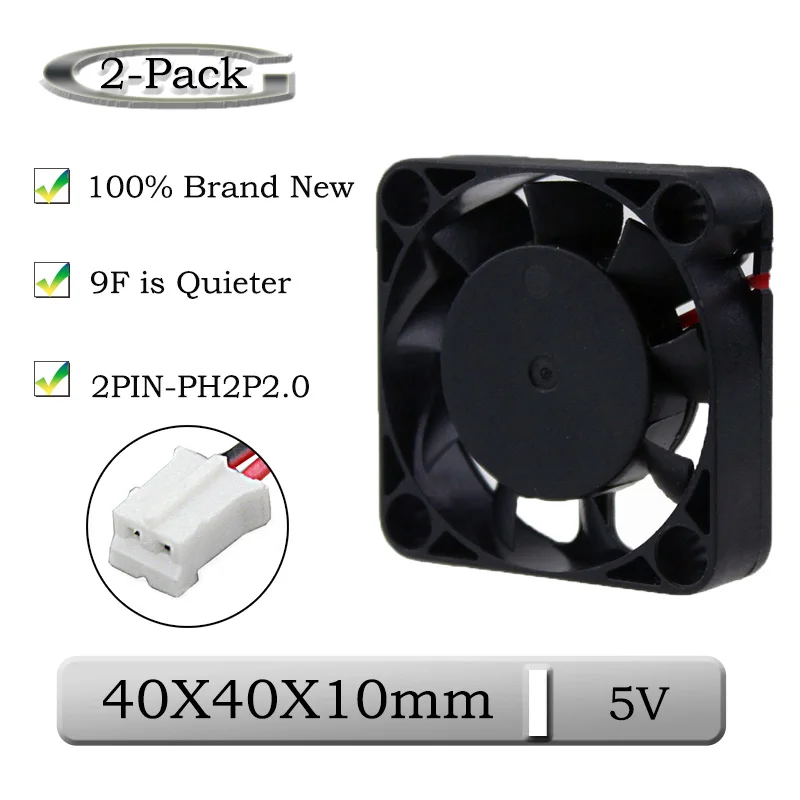 2pcs Gdstime 5V 40x10mm 40mm Brushless Axial DC Quieter 9 Blades