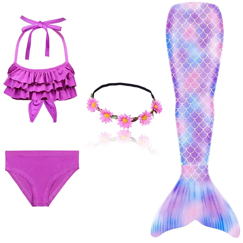 Купальник с хвостом Русалочки для девочек; костюм для костюмированной вечеринки; детский купальный костюм русалки с хвостом; купальный костюм - Цвет: Package 3