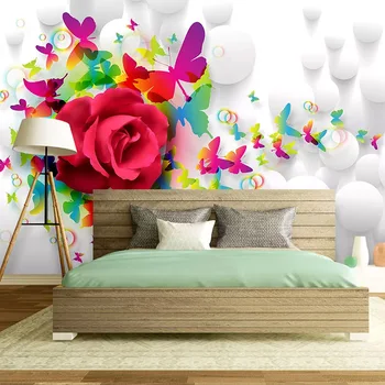 

Custom Any Size 3D Mural Wall Paper Butterfly Rose Flower Living Room Sofa TV Background Papel De Parede 3D Embossed Wallpaper