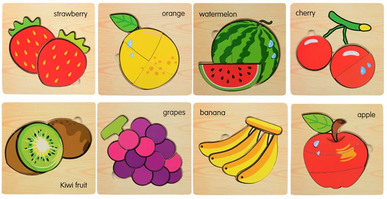 Fruit series 8 шт./лот 3D головоломки деревянные игрушки Мультяшные животные Пазлы детские развивающие игрушки для детей игрушки - Цвет: Fruit series