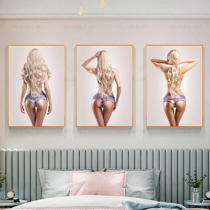 Sexy Beauty Back View Pictures Nude Woman Posters And Prints Blonde Woman Canvas Painting For Bedroom Bathroom Decor Wall Art - Painting and Calligraphy