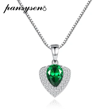 

PANSYSEN 100% 925 Sterling Silver Heart Water Drop Emerald Sapphire Ruby Chain Charm Necklace Fine Jewelry Necklaces for Women
