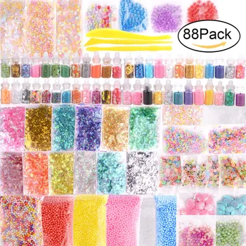 

88pcs Kids Handmade Pack Making Kits For Slime Stuff Charm Fishbowl Beads Glitter Pearls DIY Color Foam Ball Material Set