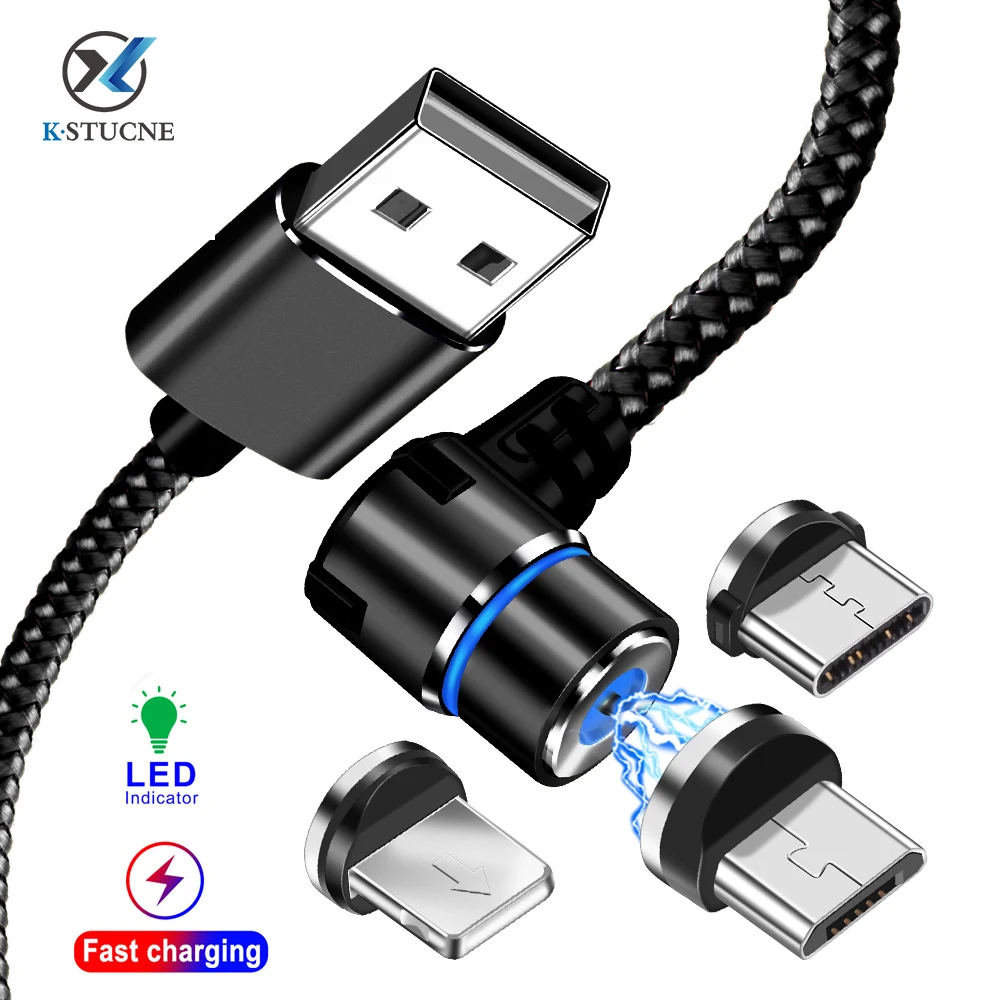 KSTUCNE Micro USB Магнитный кабель зарядное устройство 90 градусов быстрая зарядка кабель type C для iPhone 7 X S Max huawei P20 samsung USBC провод