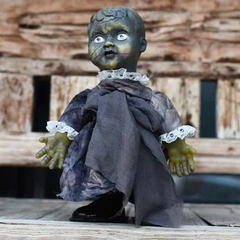 

Halloween Funny Props Ghost Doll Electric Walking Doll Toys With Shinning Eyes For Horror Decoration Party Kids Gift 34cm