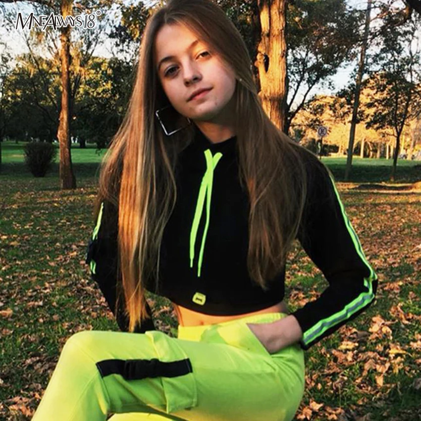 Женский светоотражающий Свитшот Mnealways18 черный укороченный топ с длинными
