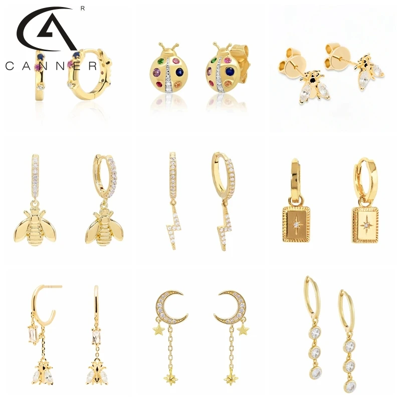 CANNER Trend Insects Stars Moon Gold Earrings For Women Pendientes Piercing Hoop Earring Girl Unique Party Fine Jewelry Gift | Украшения и