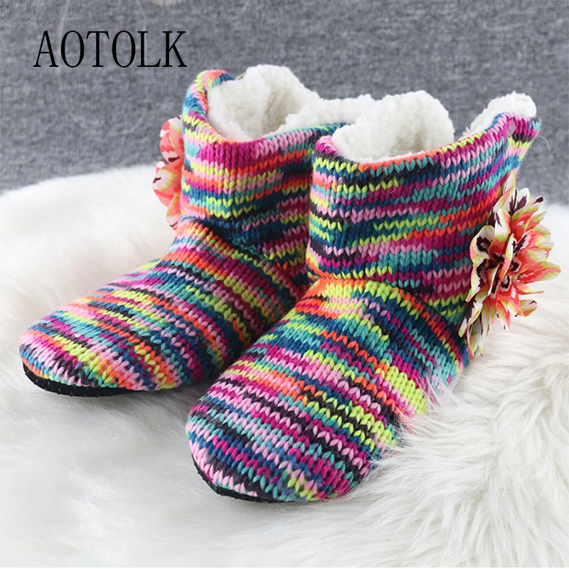 

Women Indoor Shoes Home Slippers Soft Warm Winter Slippers Plush Flowers Slip On Non-slip Winter Warm Slippers Women New Arrive