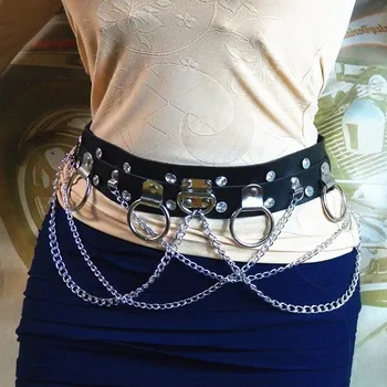 

Punk Style Hoop Chain Belt WithTrimming Link Chain Statement Fashion Pin Buckle Waist Belt for Women Nightclub Sexy Accessories