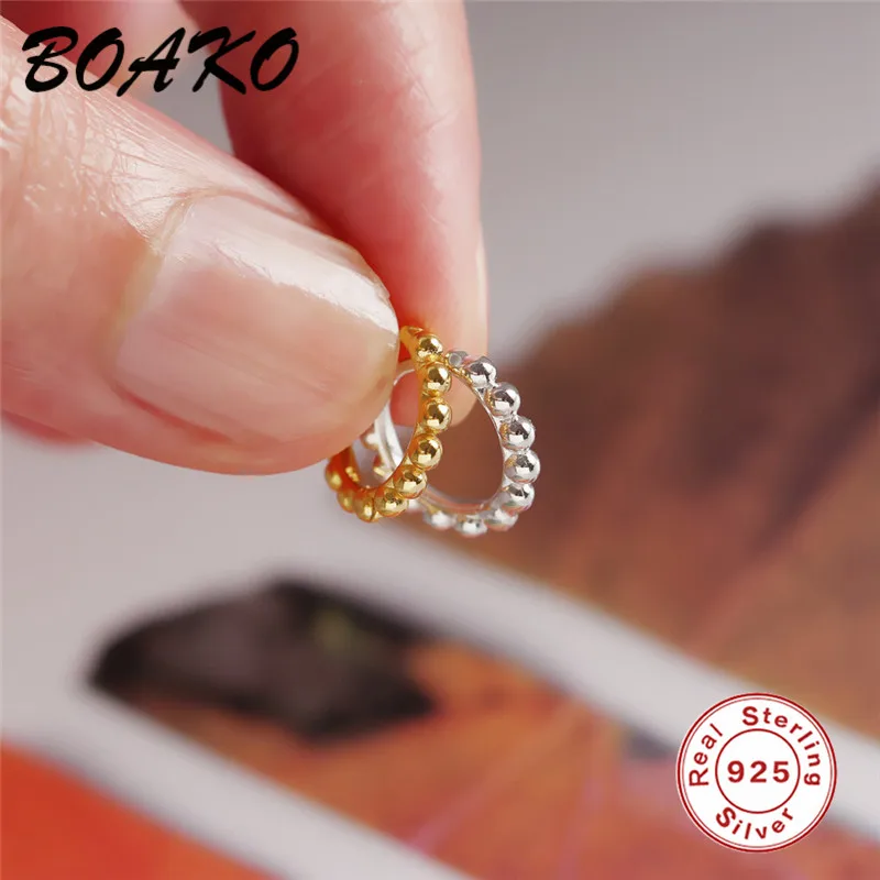 BOAKO минималистичные серьги из стерлингового серебра 925 пробы простые маленькие круглые бусины серьги-гвоздики для женщин модные корейские ювелирные изделия серьги-гвоздики