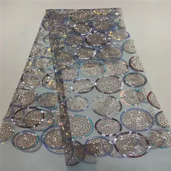 

New Gray Nigerian Wedding Tulle French Sequins Lace Fabric High Quality Floating Flower African Lace Fabric A1803