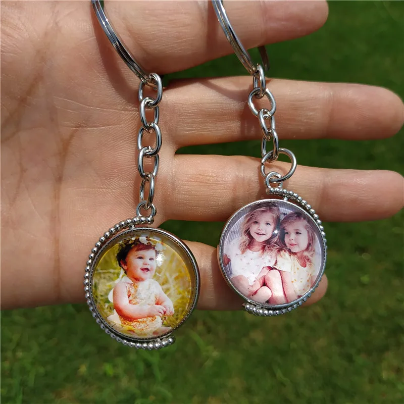 Double Side Rotatable Custom Key Chain Glass Lovely Personalized Baby Family Lovers Photo Special Date Customerized Keychains weverse магазин bts special 8 photo folio me myself и j hope all new hope