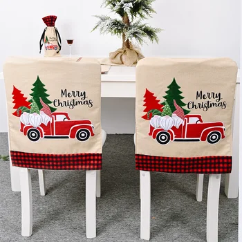 

Merry Christmas Tree Santa Car Linen Chair Cover Set Stool Backrest Cover Christmas Decorations for Home New Year Xmas Decor Cap