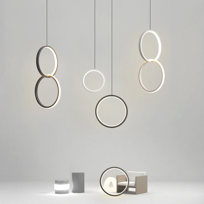 Verllas, современные светодиодные подвесные светильники для столовой, кухни, 90-265 в, белые, черные, круглые кольца, подвесной шнур, подвесной светильник для бара