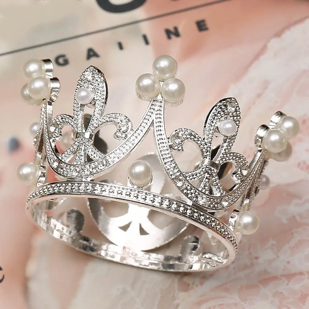 Изящная Королевская корона из золотого и серебряного жемчуга для торта