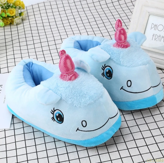 Women unicorn slippers fashion Appliques house slippers for girls plush lovely cheap fur slippers bedroom - Цвет: 7