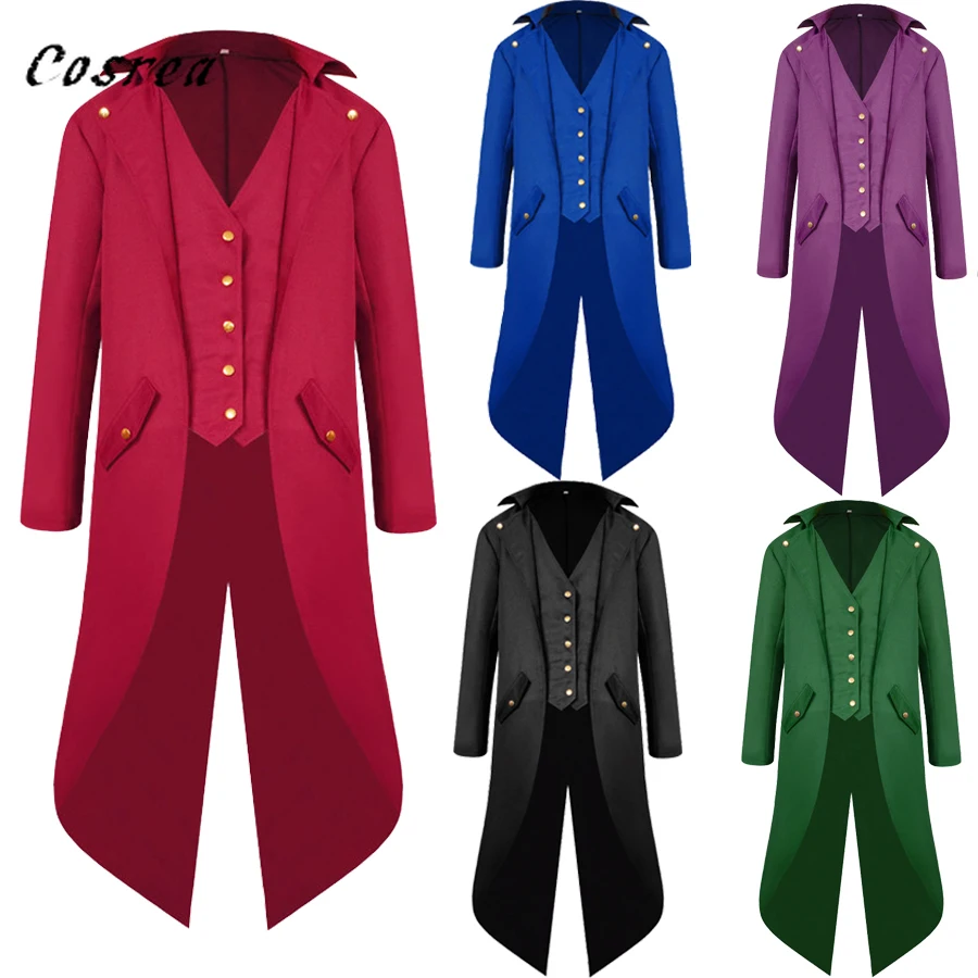 중세 레트로 레드 턱시도 Tailcoat 망 자켓 코트 스왈로우 테일 더스트 코스프레 스팀 펑크 의상 궁전 드레스 유럽 유니..